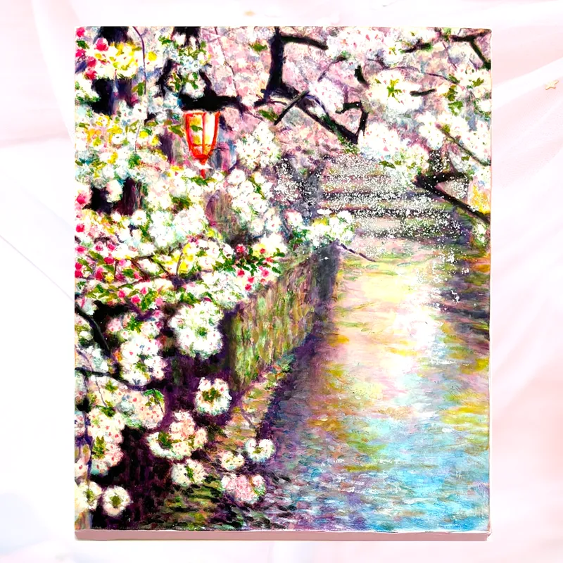 風景画「水辺に咲く桜」油彩画 F3 額付き slider-0