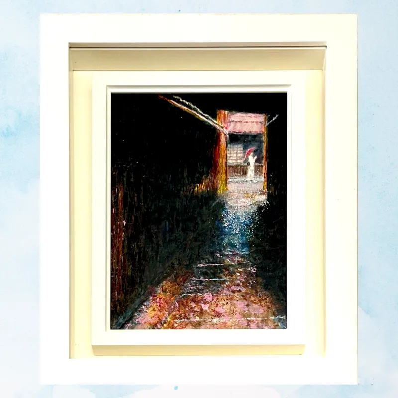 風景画「小路の出会い」油彩画 SM / 額付き