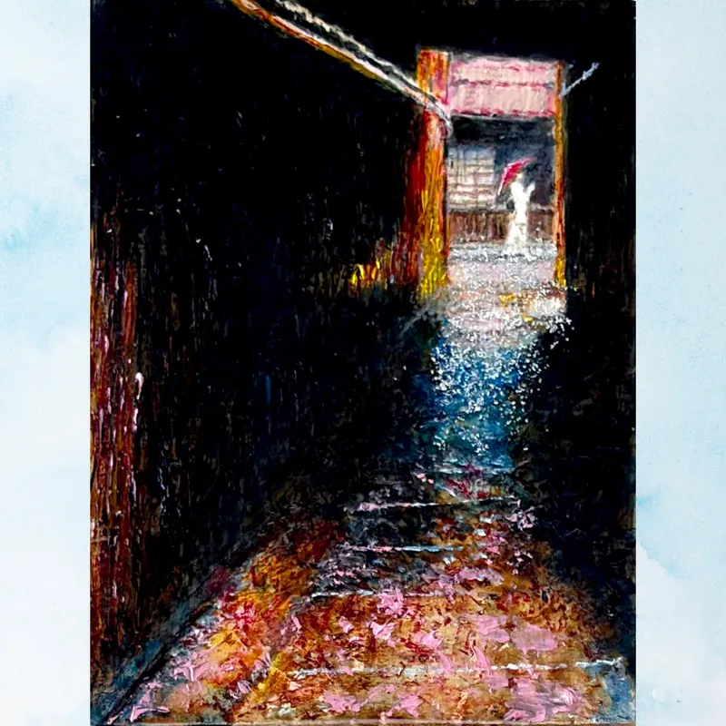 風景画「小路の出会い」油彩画 SM / 額付き slider-0