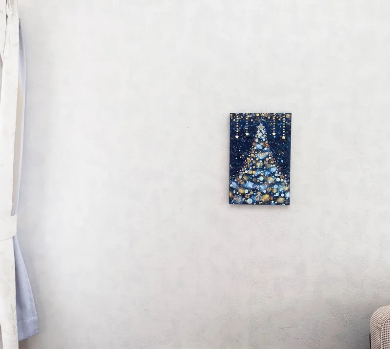クリスマスツリー雪と星の夜P4号(アクリル原画) slider-1