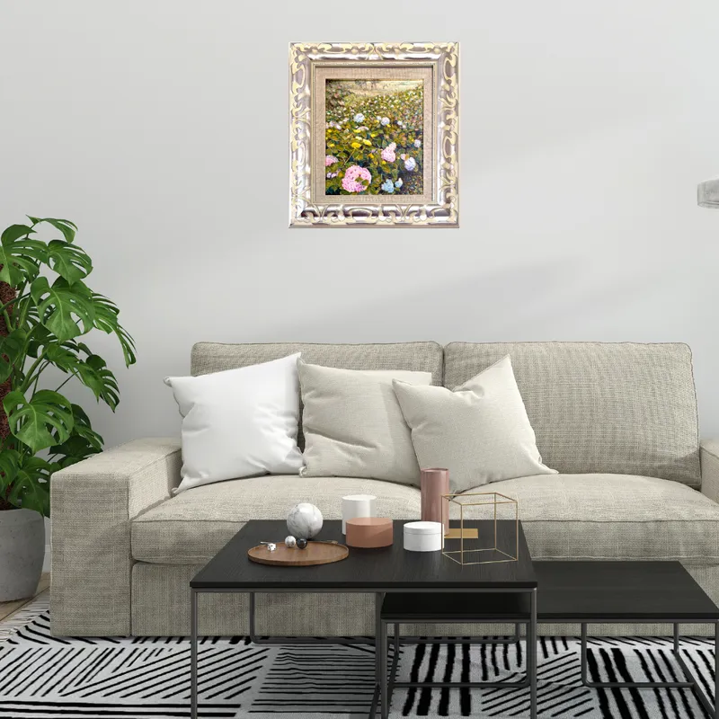風景画「丘に広がる紫陽花」油彩画 F3/額付き slider-1