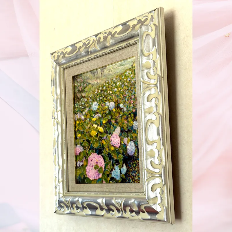 風景画「丘に広がる紫陽花」油彩画 F3/額付き slider-2