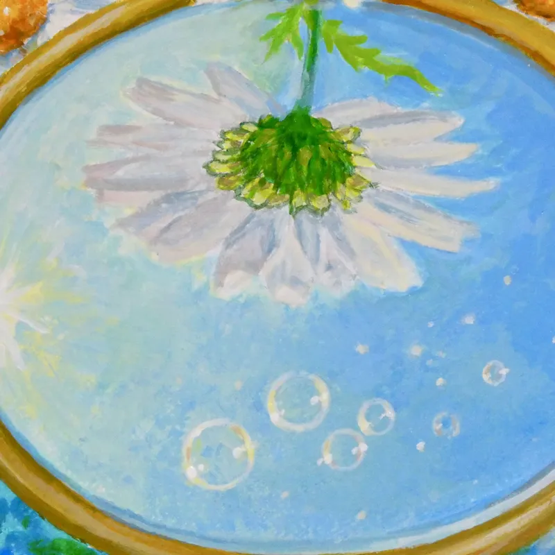 花と鏡（シャボン玉ふわり）