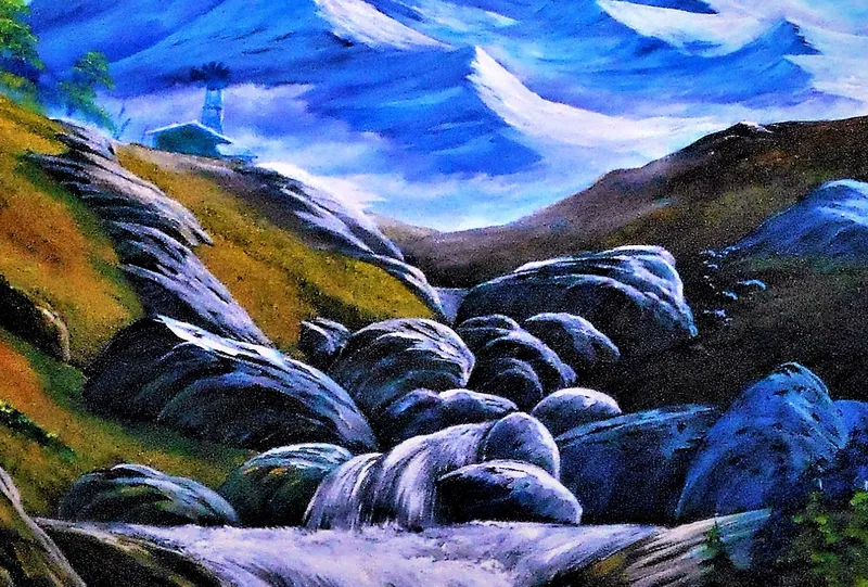 巨岩ゴロゴロの滝