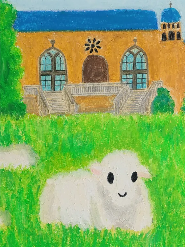 草をはむコッツウォルズの羊さん