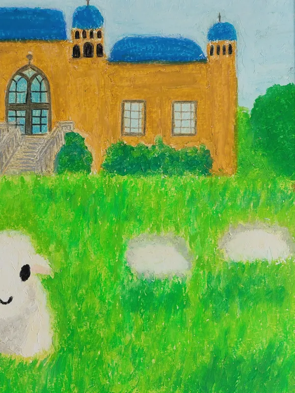 草をはむコッツウォルズの羊さん