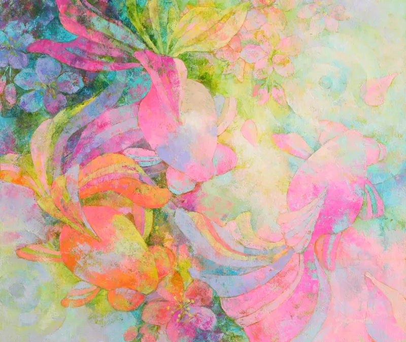 春の水面<金魚>