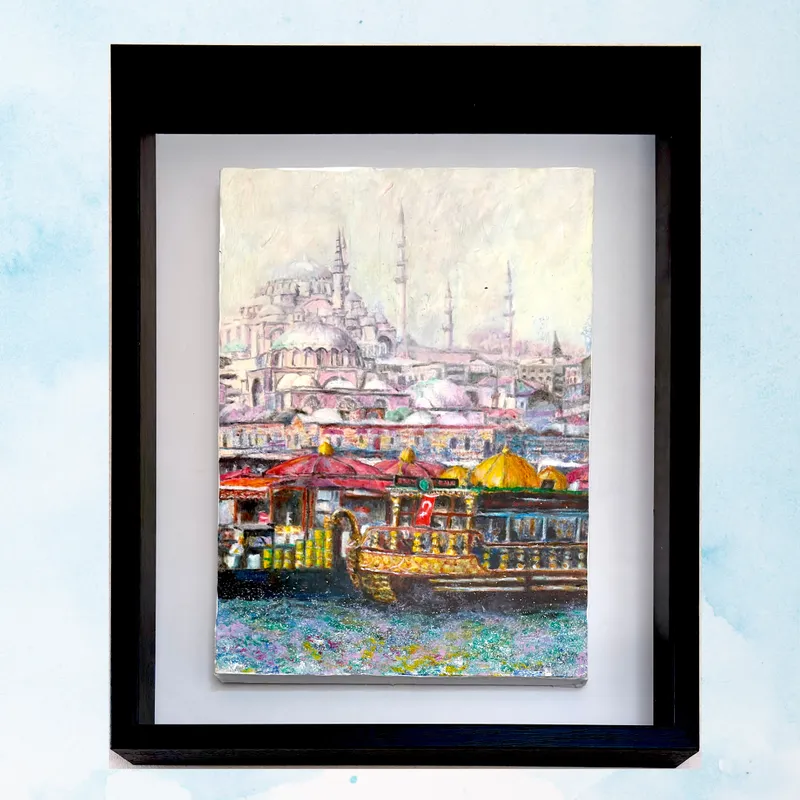 風景画「イスタンブール旧市街 II」油彩画 F4/額付き