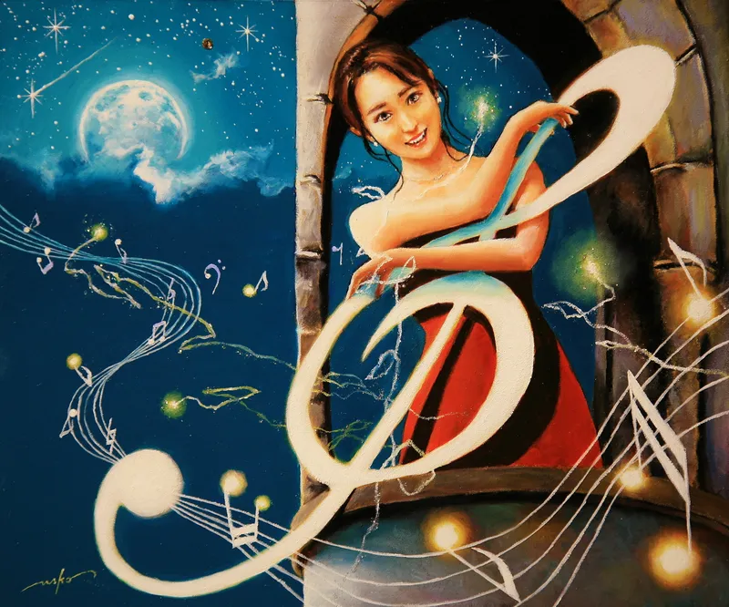 油彩画【歌姫と妖精】