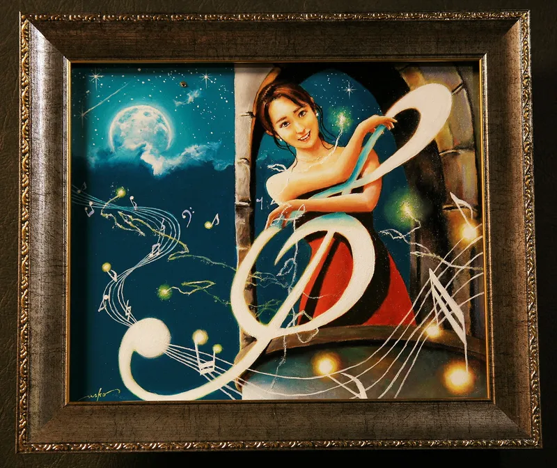 油彩画【歌姫と妖精】