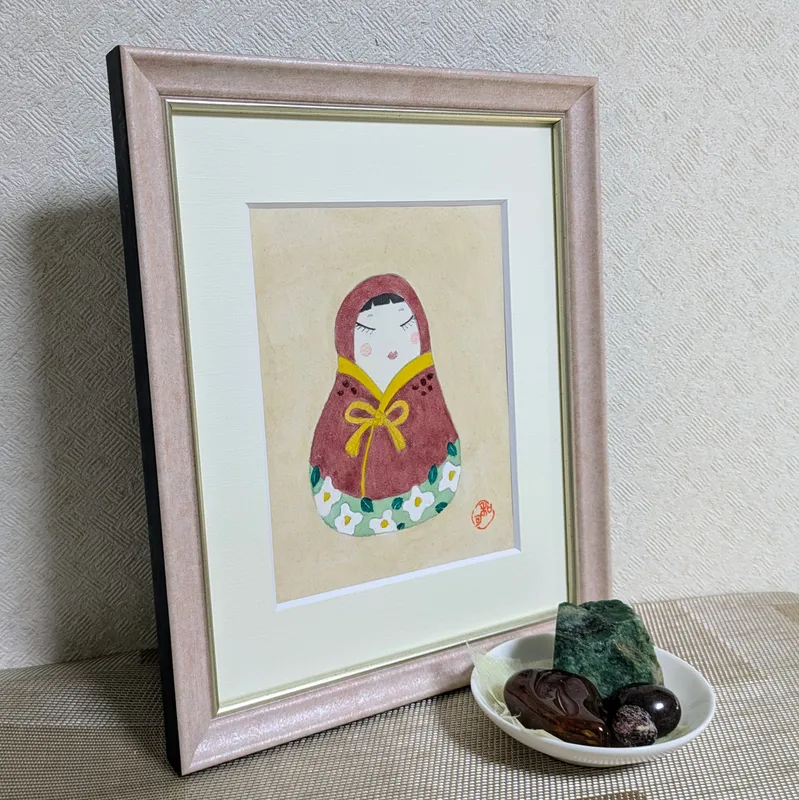 ガーネットで描いた「花だるま」