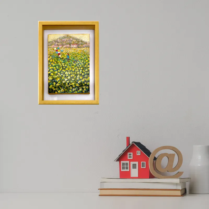 風景画「春の里山」油彩画　SM 額アクリル面