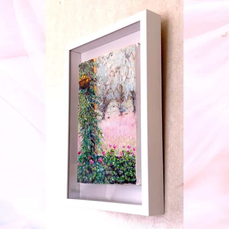 風景画「午後の気配」油彩画 SM /額（アクリル面版）