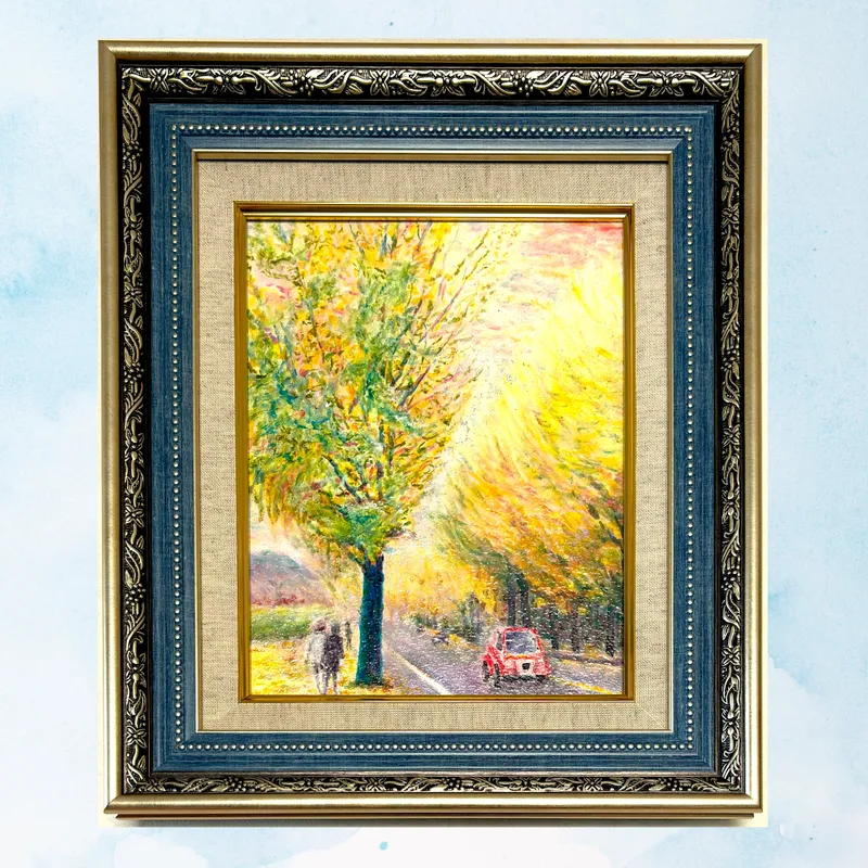 風景画「光の通り道」油彩画 F3 額付き