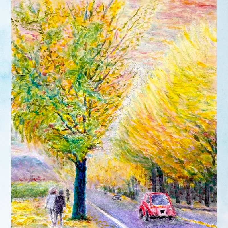 風景画「光の通り道」油彩画 F3 額付き