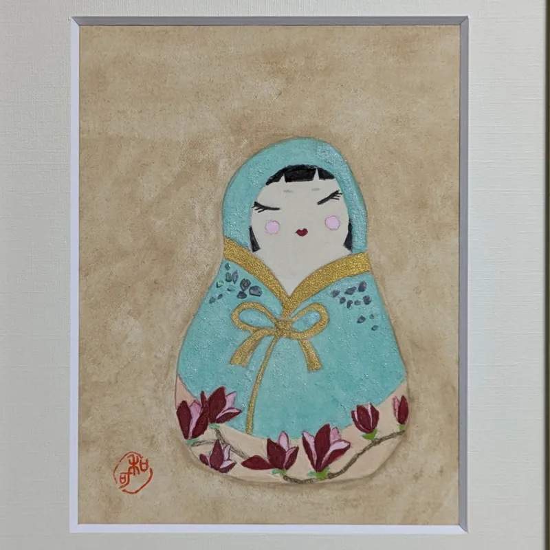 アマゾナイトで描いた「花だるま」