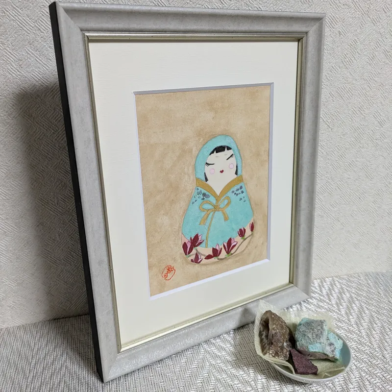 アマゾナイトで描いた「花だるま」