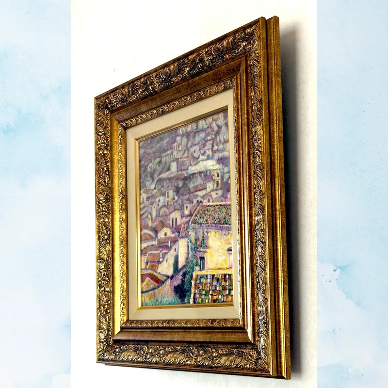 風景画「洞窟住居の街」油彩画 F3/額付き