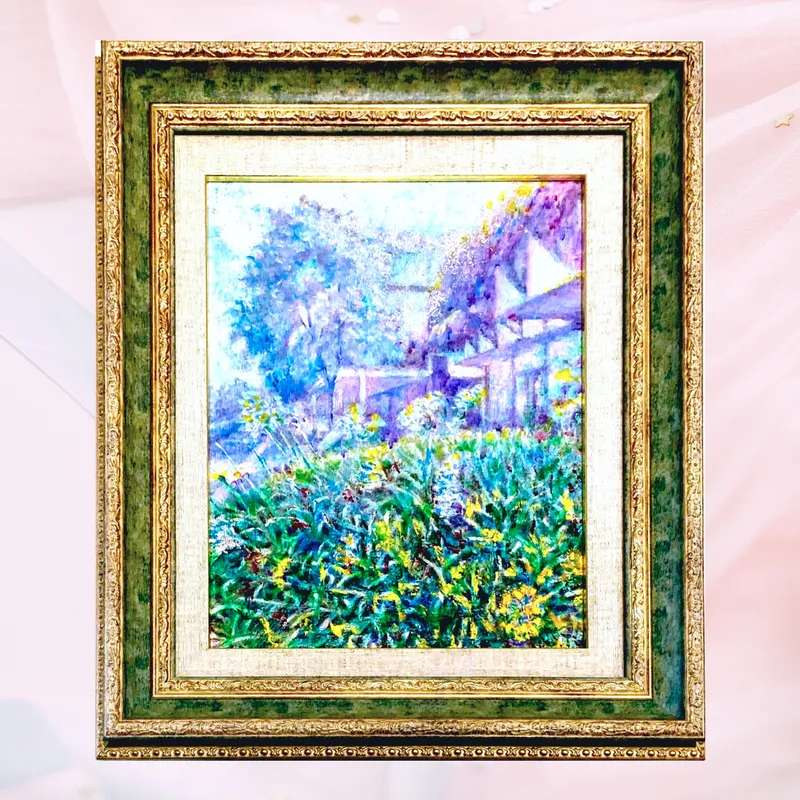 風景画「街の朝」油彩画 F3/額付き