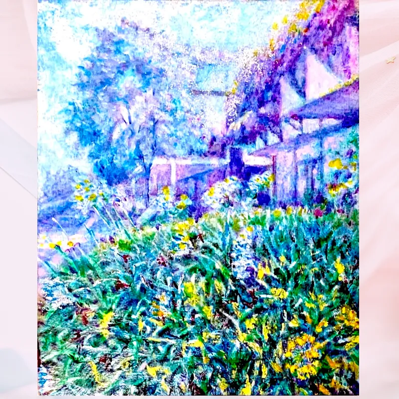 風景画「街の朝」油彩画 F3/額付き