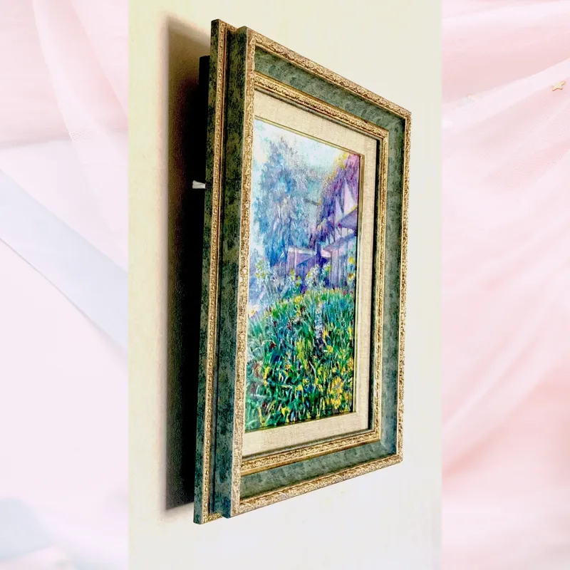 風景画「街の朝」油彩画 F3/額付き