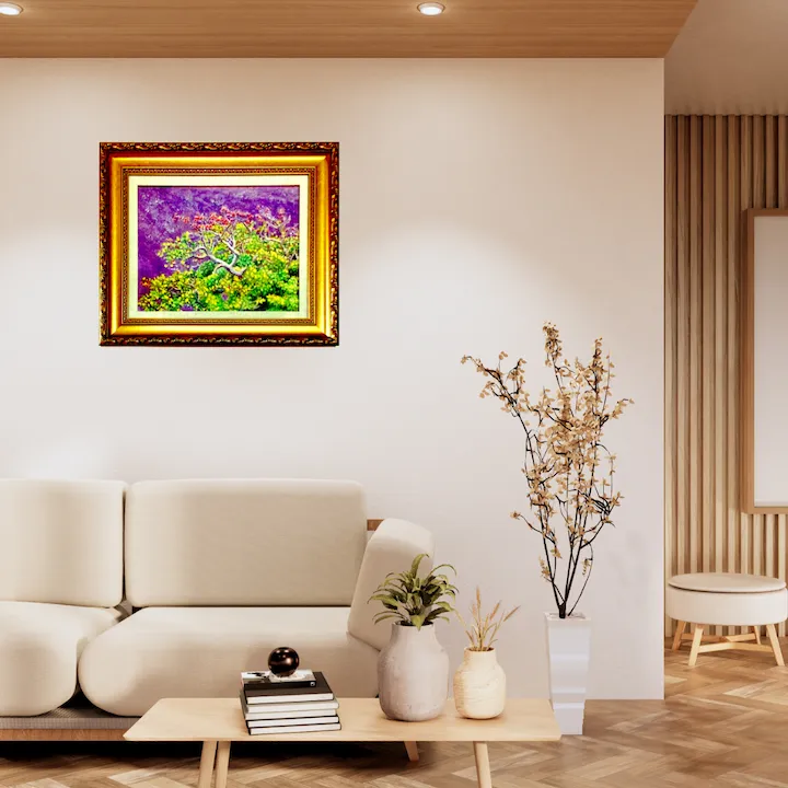 風景画「デイゴの紅い花」油彩画 F6/額付き