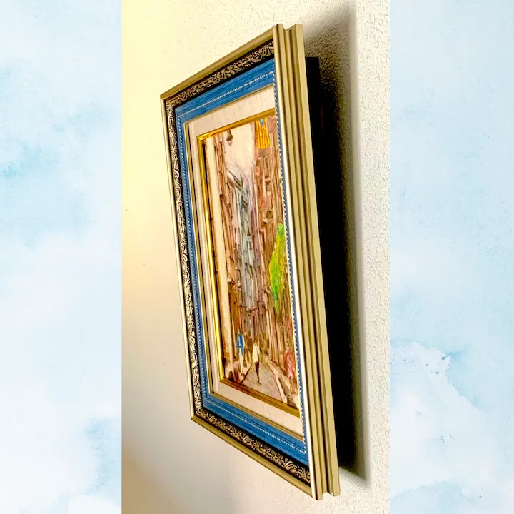 風景画「ジローナ旧市街」油彩画 F4/額付き