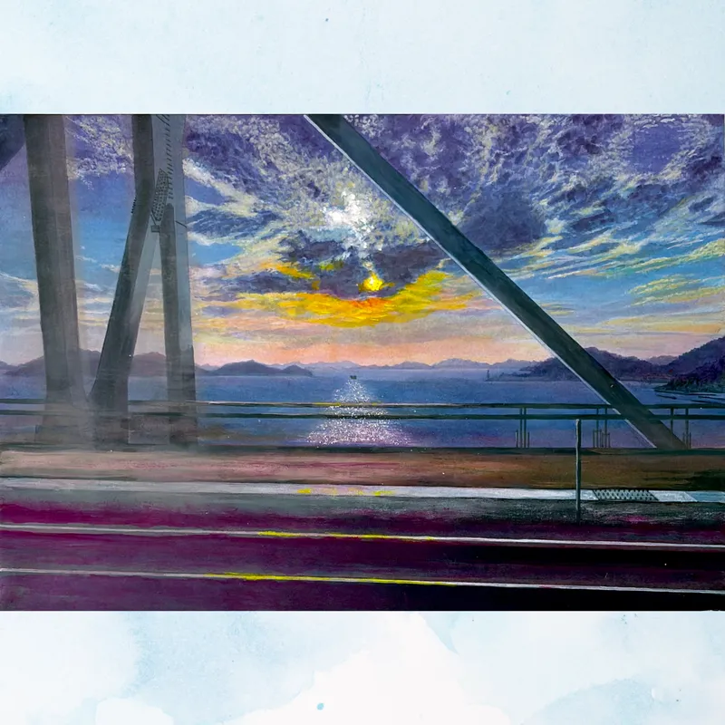 風景画「走る窓辺にて」アクリル画 / B3 額なし