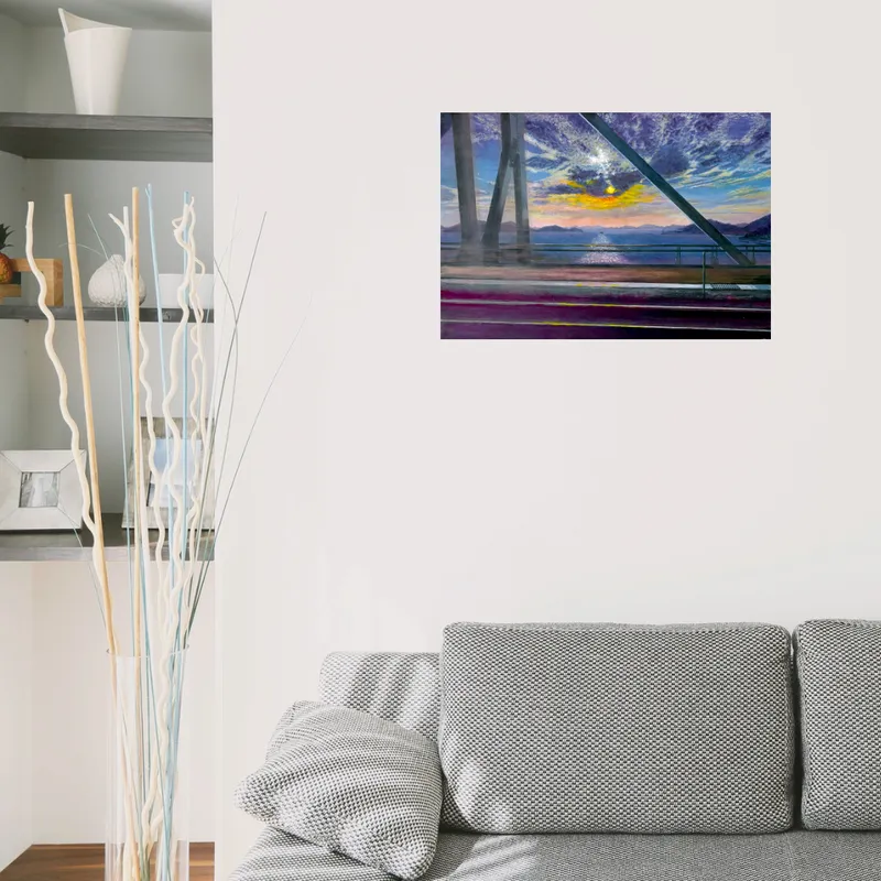 風景画「走る窓辺にて」アクリル画 / B3 額なし