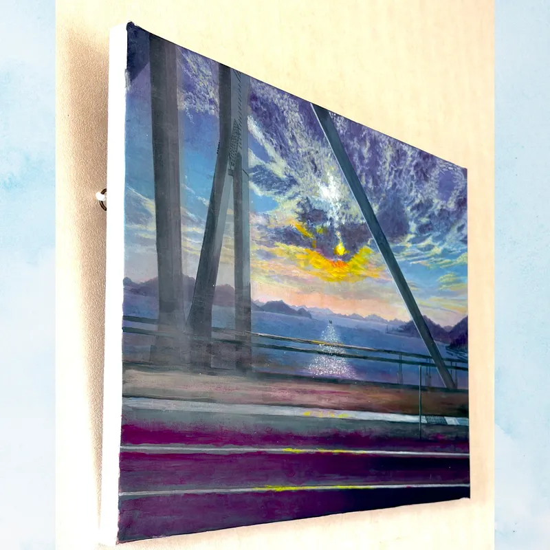 風景画「走る窓辺にて」アクリル画 / B3 額なし