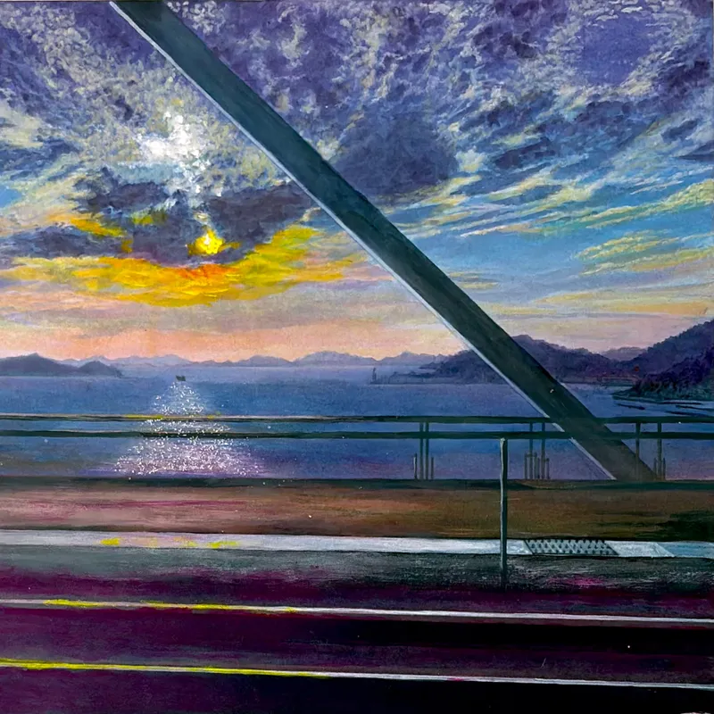 風景画「走る窓辺にて」アクリル画 / B3 額なし