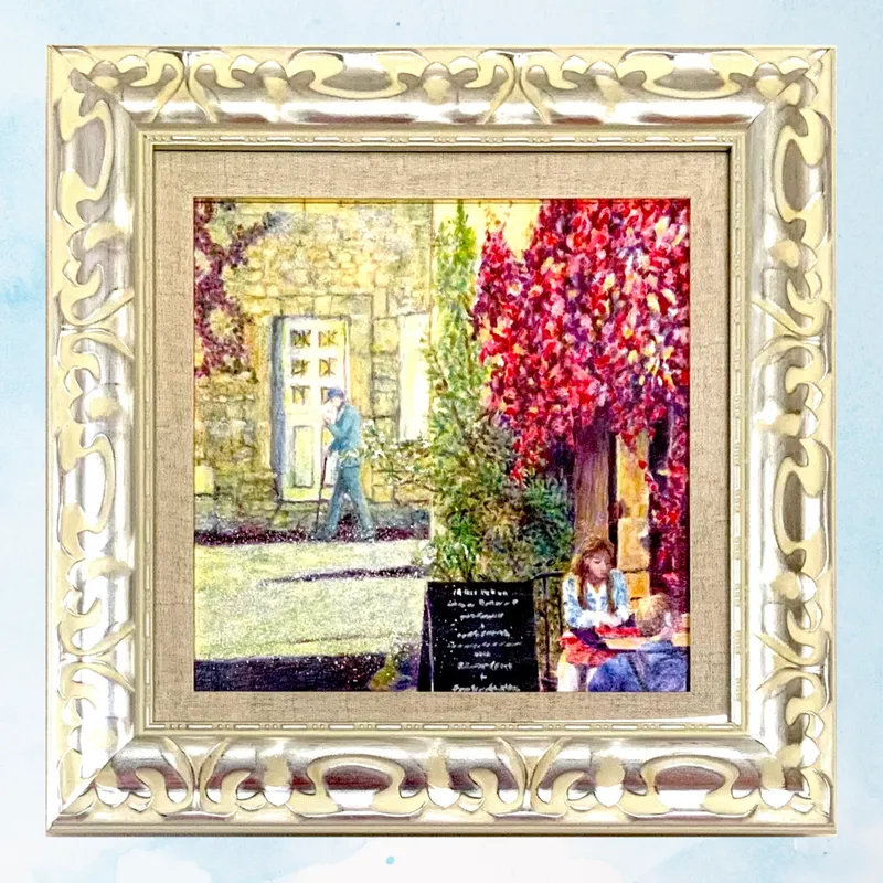 風景画「南仏ゴルドの街角」油彩画 S3 額付き