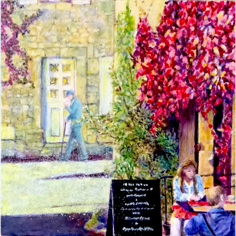 風景画「南仏ゴルドの街角」油彩画 S3 額付き