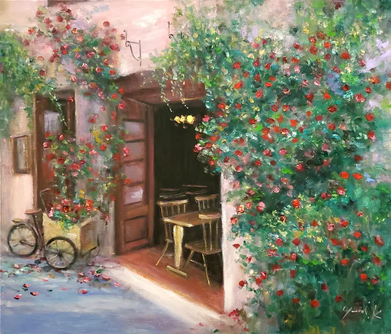 蔓薔薇の咲くカフェ