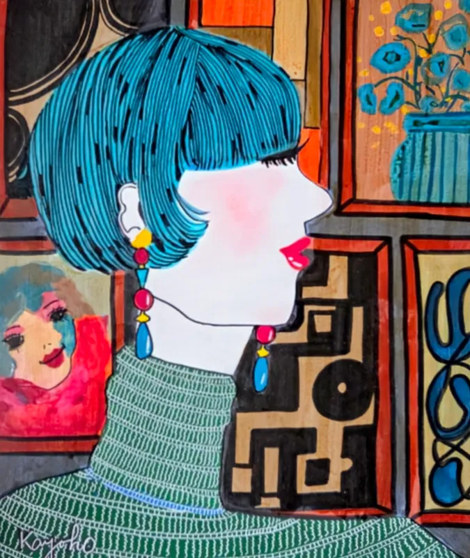 瑠璃色の髪の女性