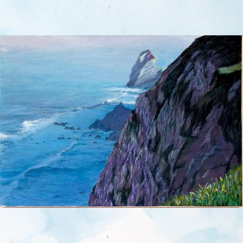 風景画「断崖にて想う」アクリル画/B3 額なし