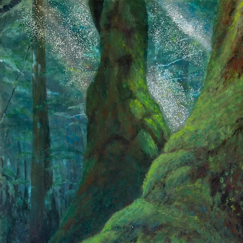 風景画「屋久杉の森」アクリル画/B3 額なし