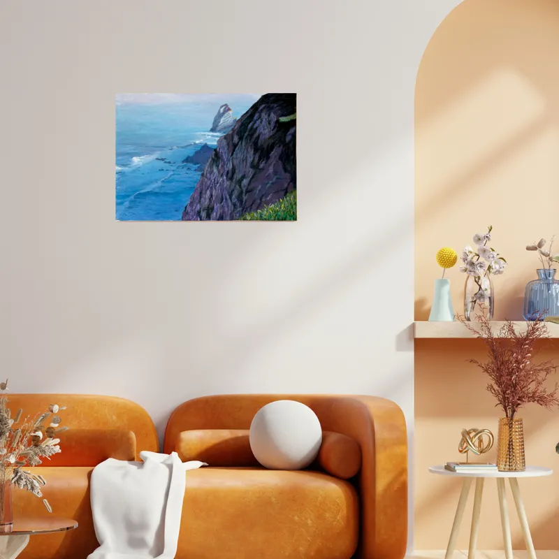 風景画「断崖にて想う」アクリル画/B3 額なし