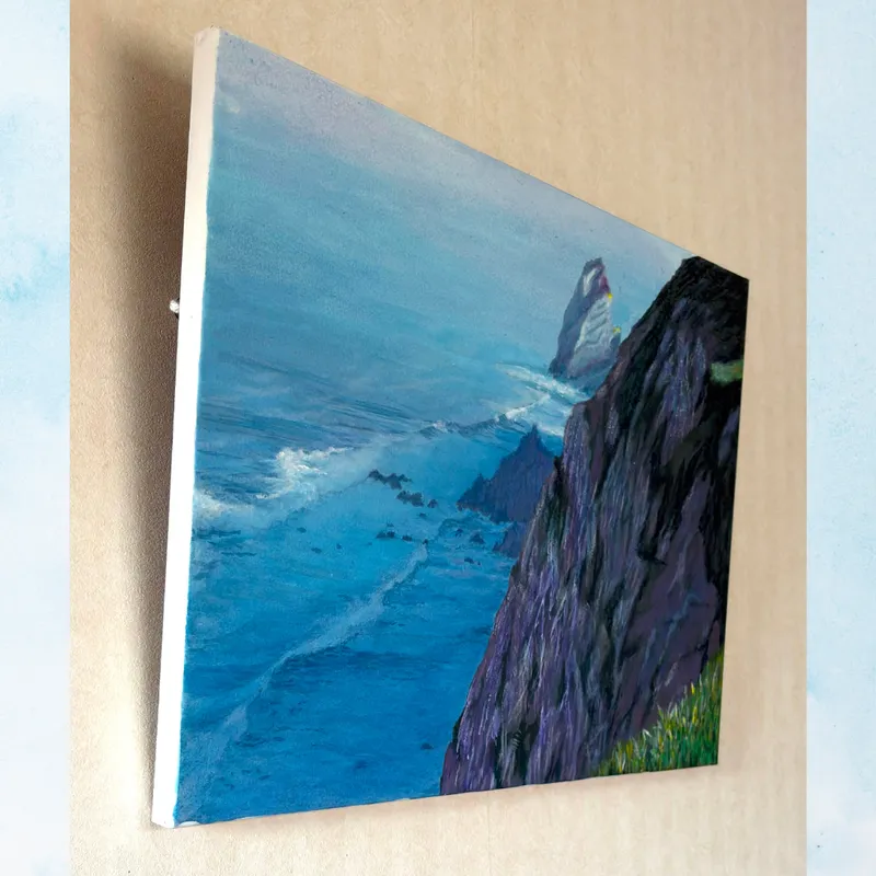 風景画「断崖にて想う」アクリル画/B3 額なし