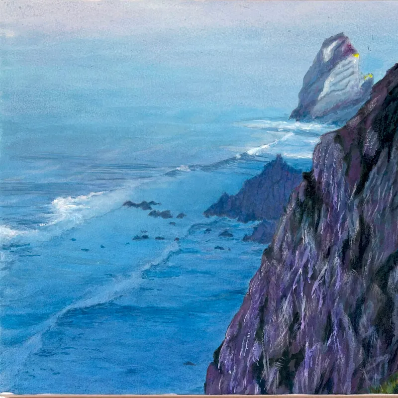 風景画「断崖にて想う」アクリル画/B3 額なし