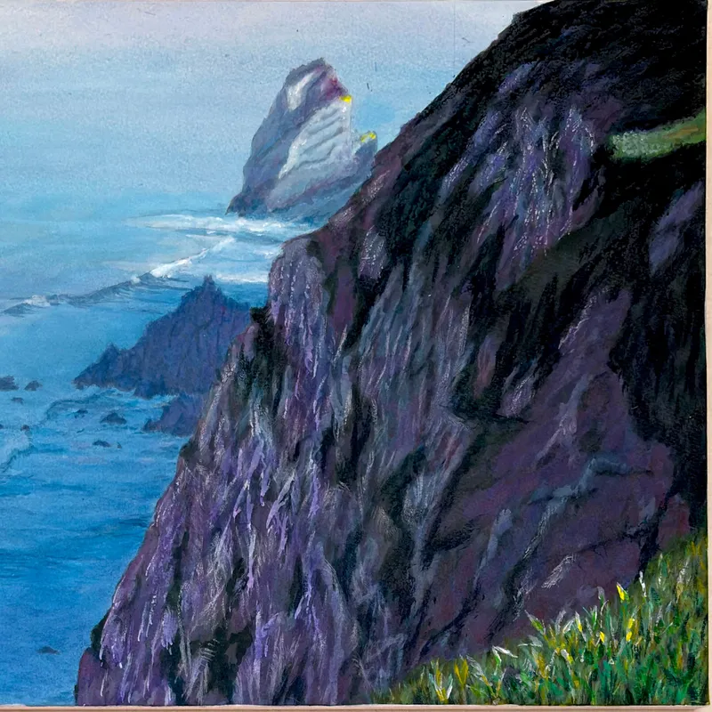 風景画「断崖にて想う」アクリル画/B3 額なし