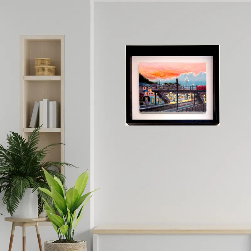 風景画「ただいま！お疲れ様！」油彩画/F4  額付き