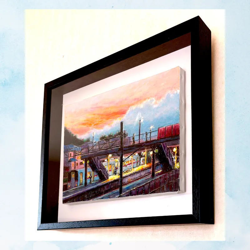 風景画「ただいま！お疲れ様！」油彩画/F4  額付き