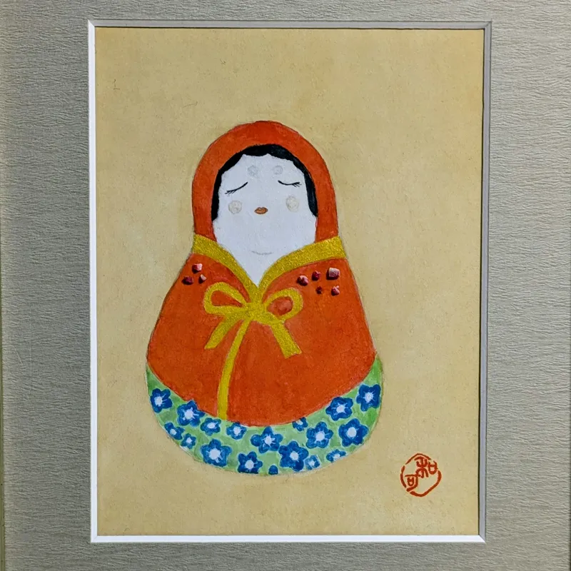 コーラルで描いた「花だるま」