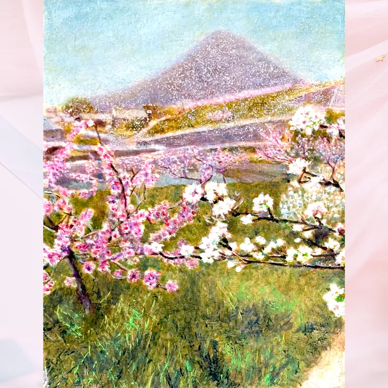 風景画「花霞の丘」油彩画/F4 額付き