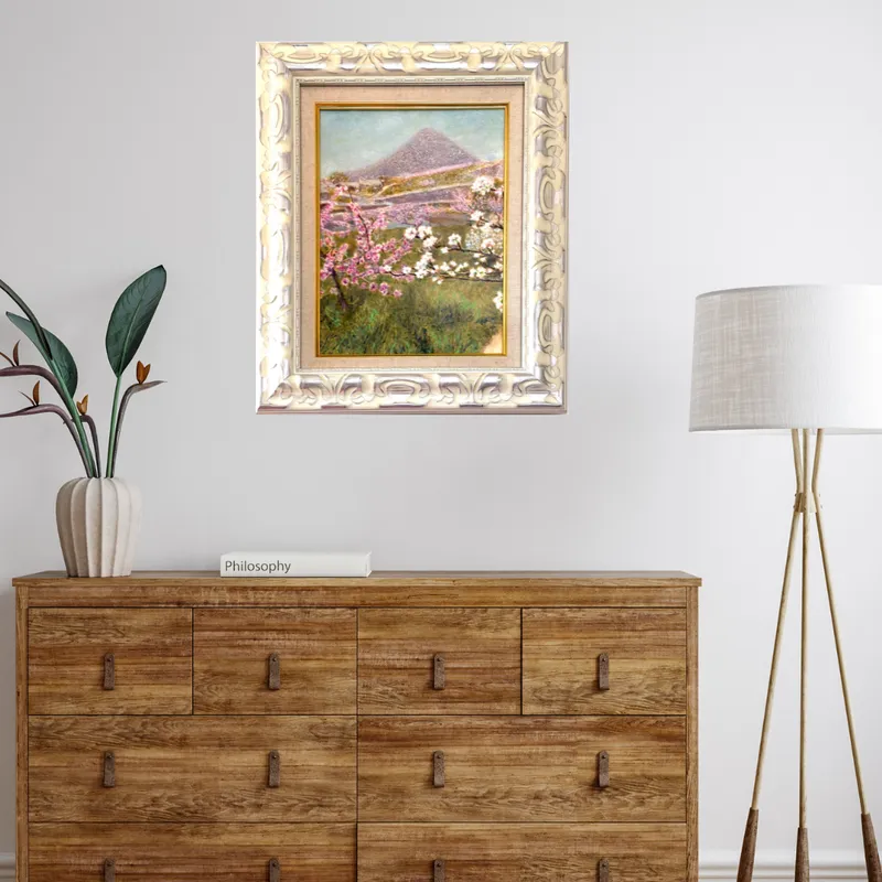 風景画「花霞の丘」油彩画/F4 額付き