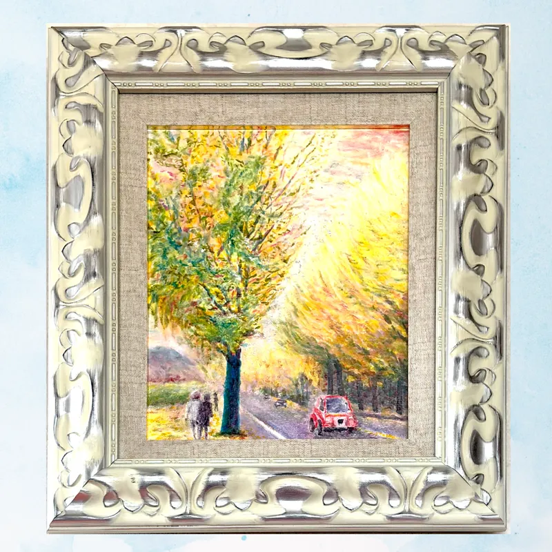 風景画「光の通り道」油彩画 F3 額付き