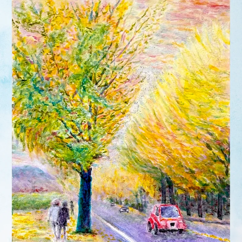 風景画「光の通り道」油彩画 F3 額付き