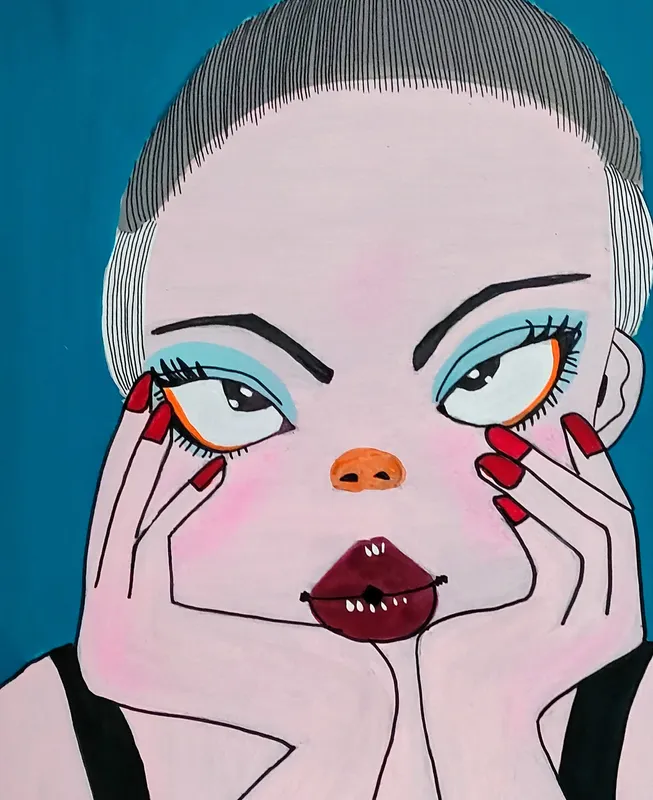 頬杖を付く女性