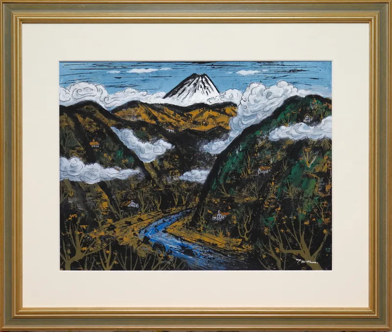 「富　士」6号F アクリル絵の具不透明 額付き